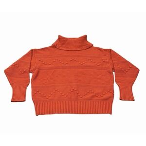 Frye And Co Womens Turtleneck Sweater Bobble Knit Fisherman Orange Large Cottage